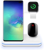 Qi Wireless Charger inkl. Netzteil USB 3-in-1 Induktives Schnellladegerät Kabellos Drahtlos Smartwatch 6/SE/5/4/3 Pods Pro/2/1 und Smartphone 12/12 Pro/11/XS/X/8 Plus (15W, Weiß)